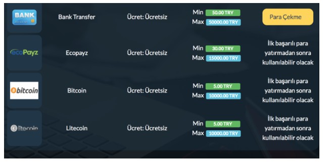 Bahsegel'de depozito